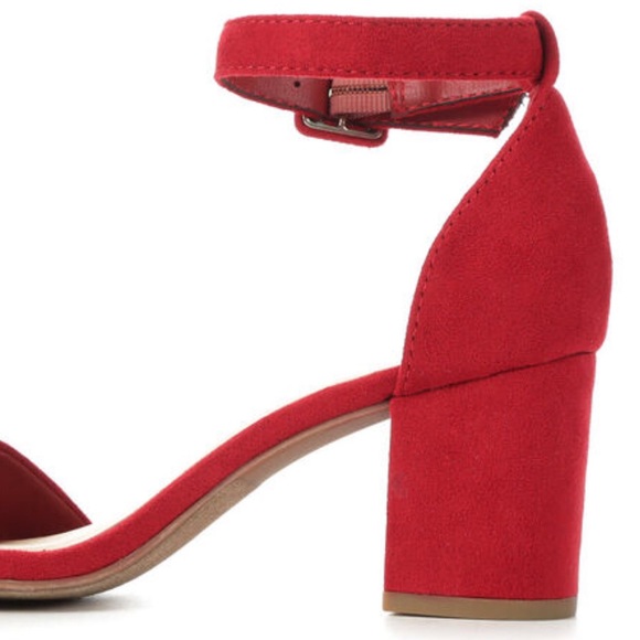 Cake Bright Red Suede Buckle Chunky Heeled Sandal - Picture 7 of 8